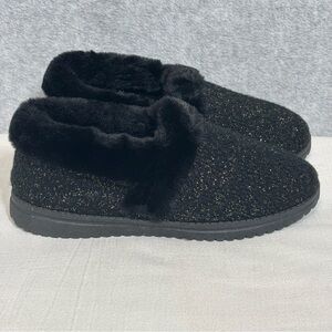 Skechers Sweet Walk Cozy Lite Sparkle Knit Slippers-Black-Women Size 9.5